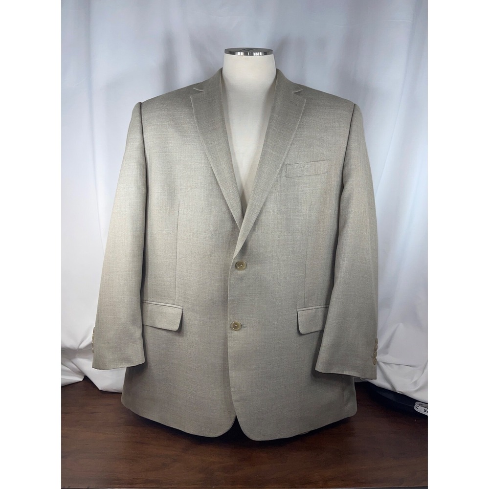 Linen Blend Summer Blazer 48 Long Khaki Taupe Izod Sports Coat Men's 48 Long EUC - Picture 1 of 13